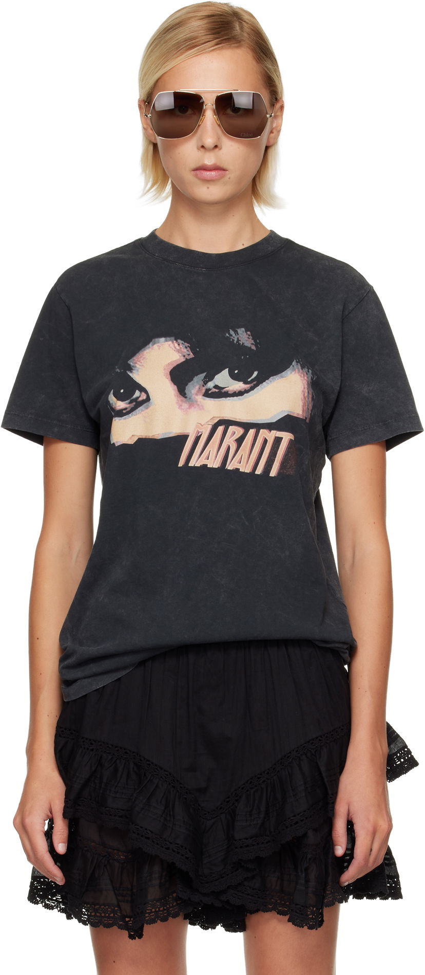 Tričko Isabel Marant Étoile Etoile Zoeline Short Sleeve Washed Graphic Print T-Shirt Čierna | TS0147FA-C3N07E