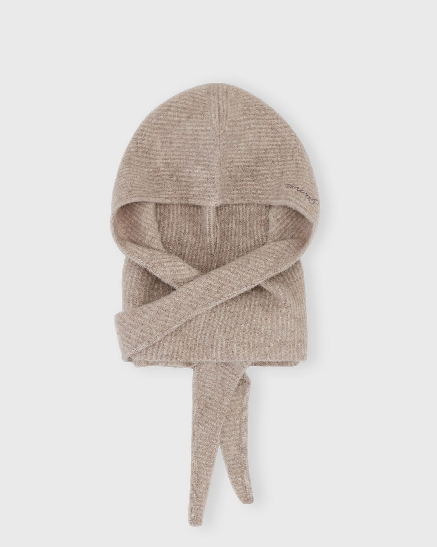 Kulicha GANNI Wool Ribbed Knit Balaclava with Tie Béžová | A5983-859, 0