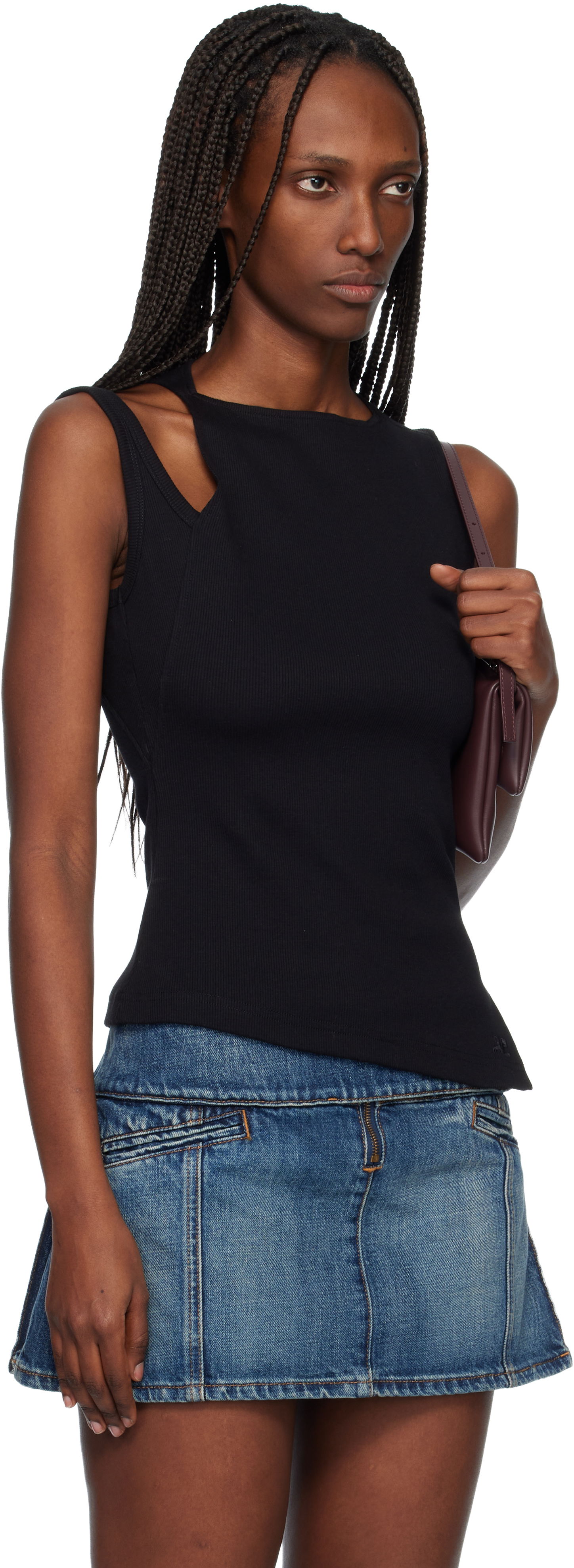 Tielko Courrèges Oblique 90's Rib Tank Top Čierna | 425JDE146JS0194, 1