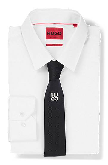 Šál BOSS HUGO Jacquard Tie with Metallic Stacked-Logo Čierna | 50503476, 1