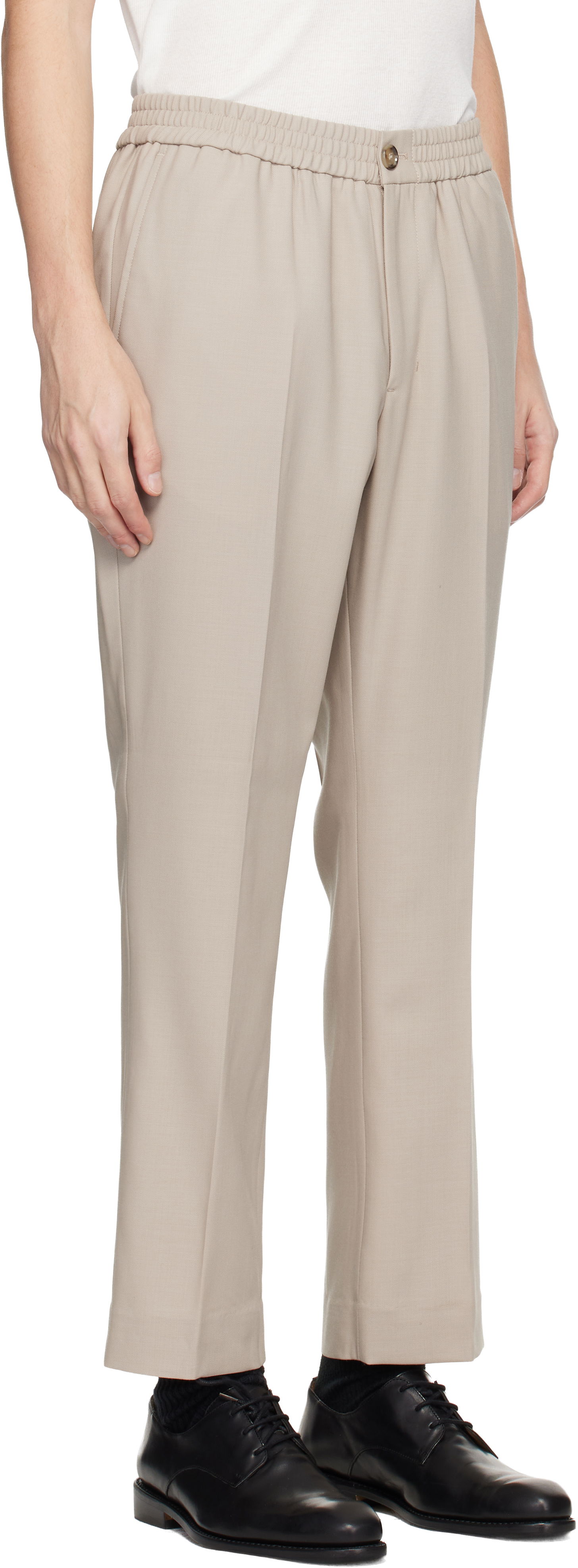 Nohavice AMI Wool Elasticated Waist Trousers Béžová | H25HTR226.WV0066, 1
