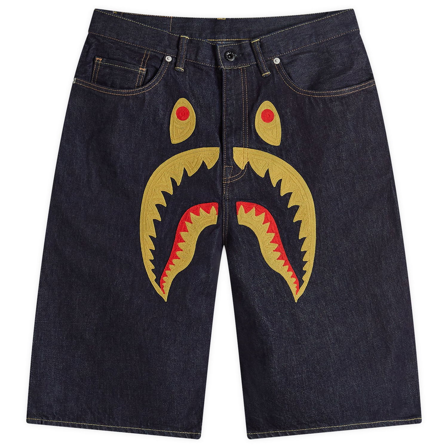 Šortky BAPE A Bathing Ape Shark Denim Shorts Navy | 001DSK301002M-IND, 0