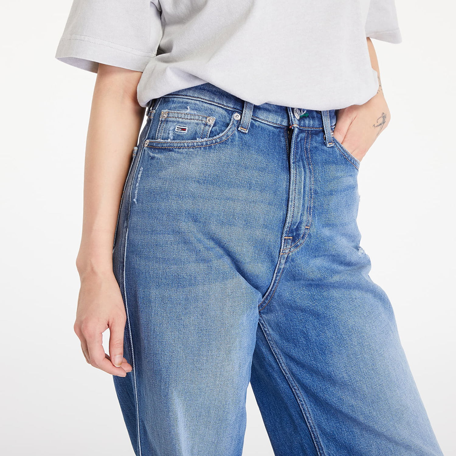 Džínsy Tommy Hilfiger Claire High Rise Wide Leg Distressed Jeans Denim Medium Modrá | DW0DW18175 1A5, 1