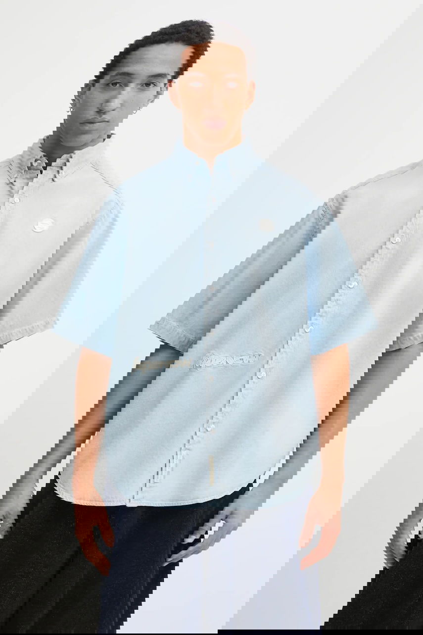 Košeľa AAPE by A Bathing Ape AAPE Now Relaxed Short-Sleeve Button-Down Denim Shirt Modrá | AAPSRM8515XXO, 0