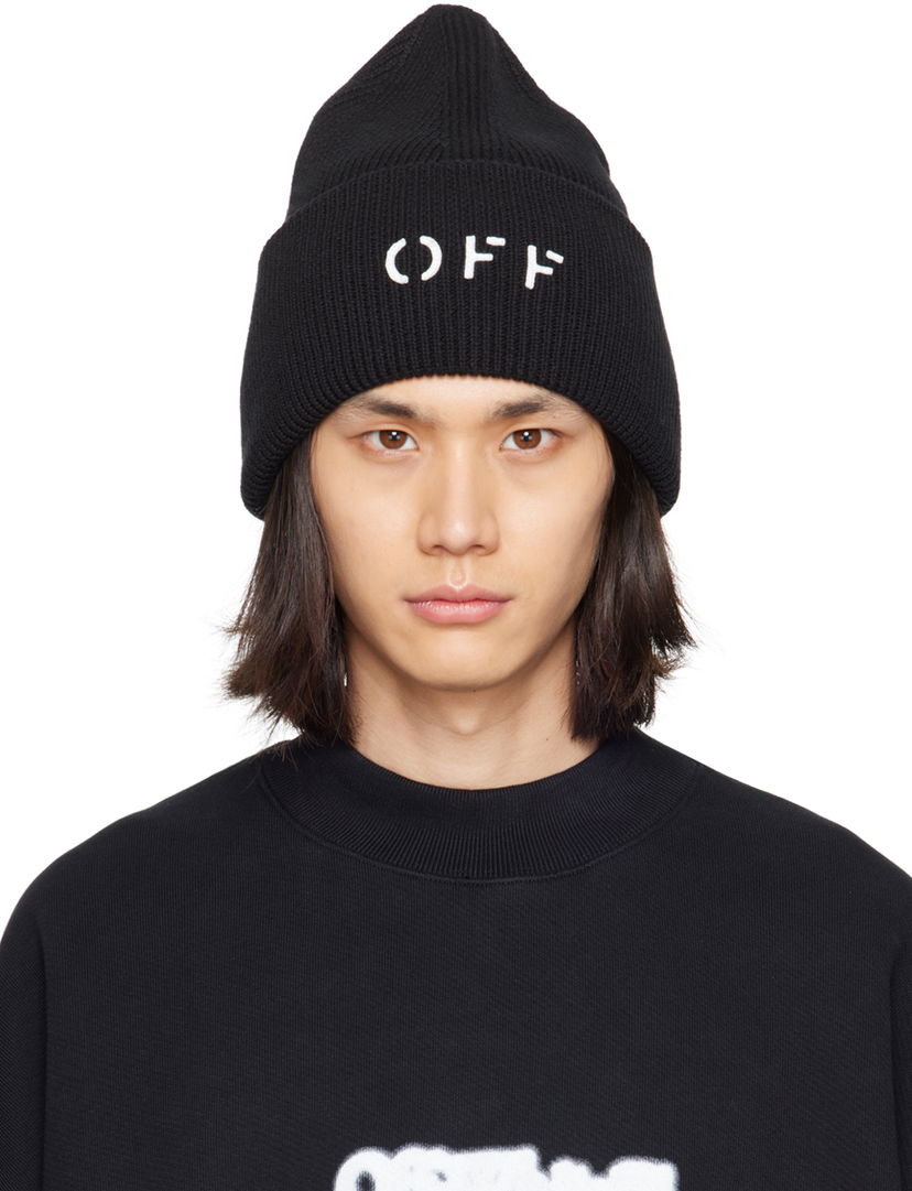 Kulicha Off-White Off-White 'OFF' Stamp Knit Beanie Čierna | OMLC030F23KNI0011001