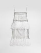 Dolce & Gabbana Satin and Feather Mini Dress with Crystal Fringe