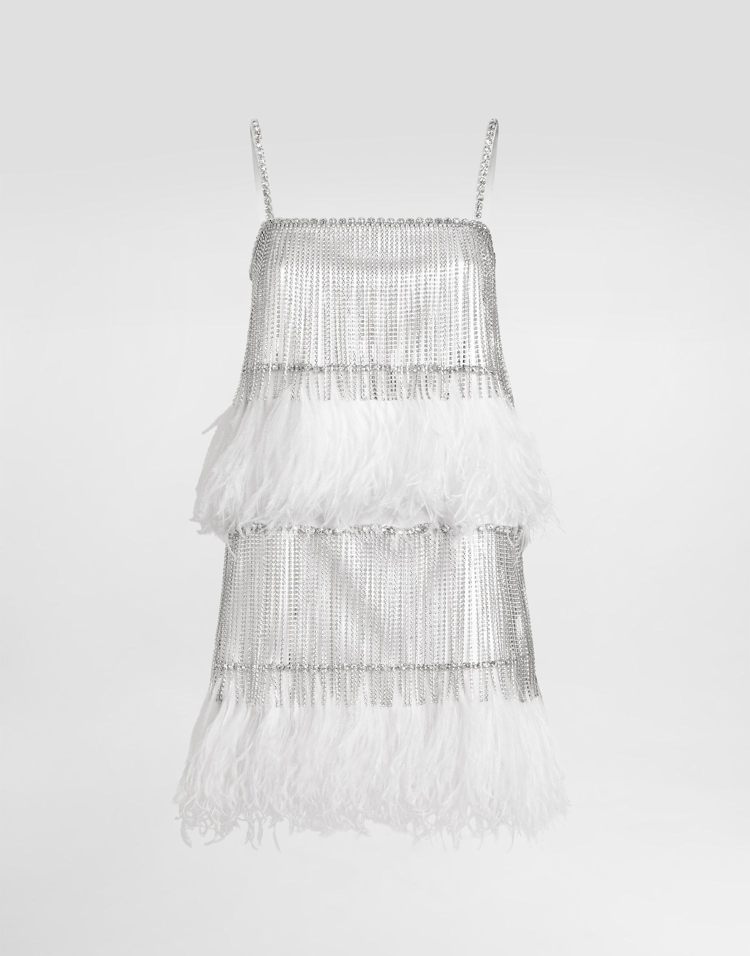 Šaty Dolce & Gabbana Dolce & Gabbana Satin and Feather Mini Dress with Crystal Fringe Biela | F60FHZGDDI6G1012, 0
