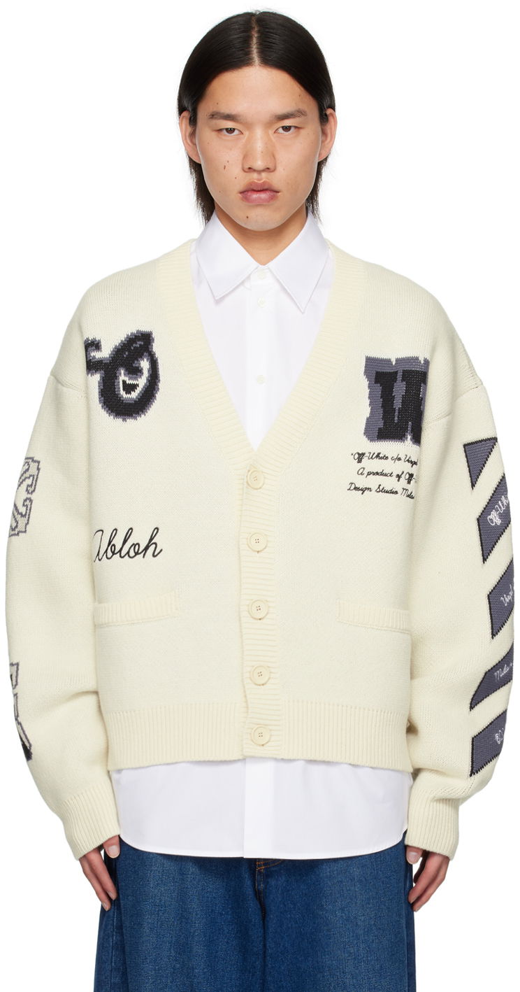 Sveter Off-White Varsity Cardigan Biela | OMHB019C99KNI0016110