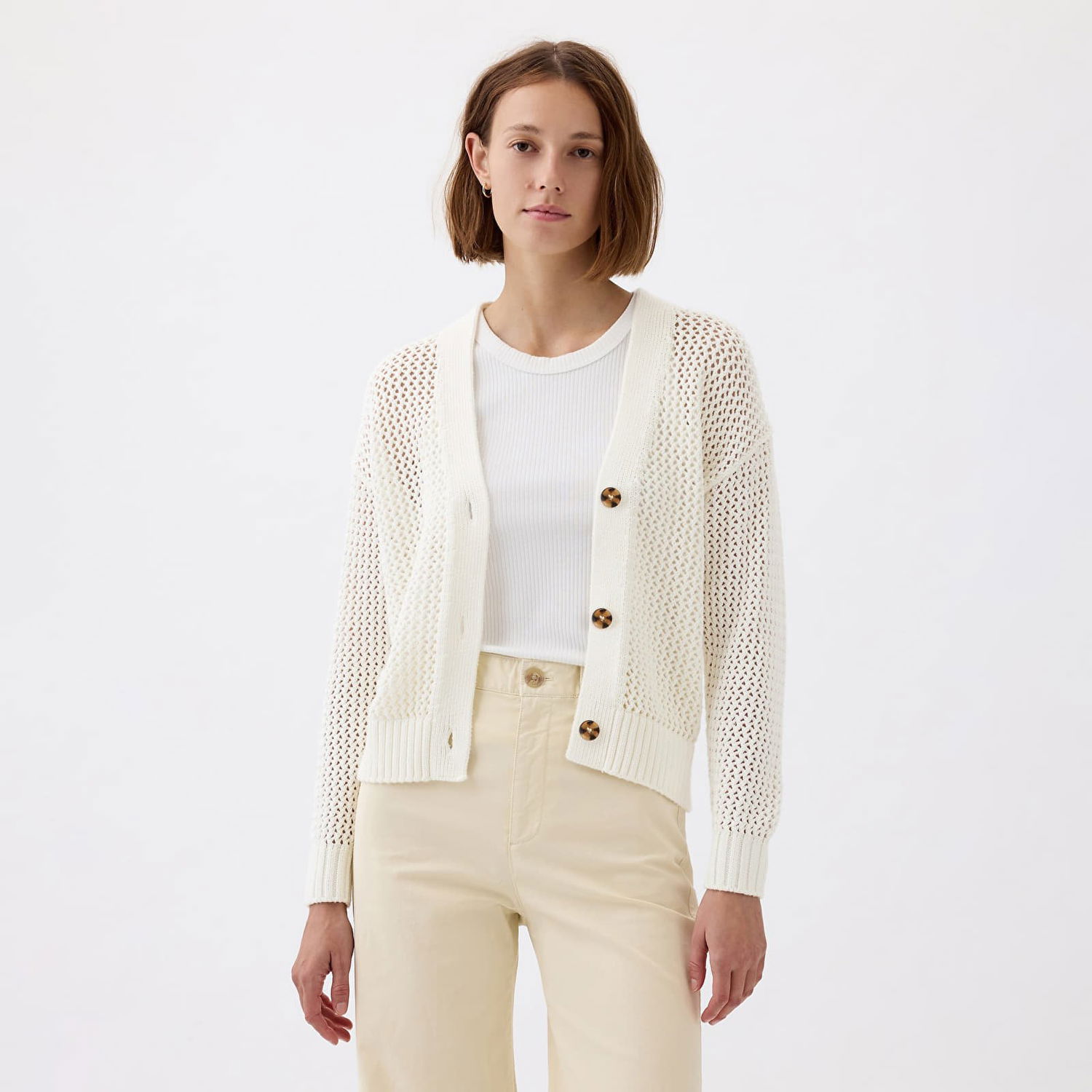 Sveter GAP Longsleeve Crochet Cardigan New Off White Béžová | 854777-00, 0