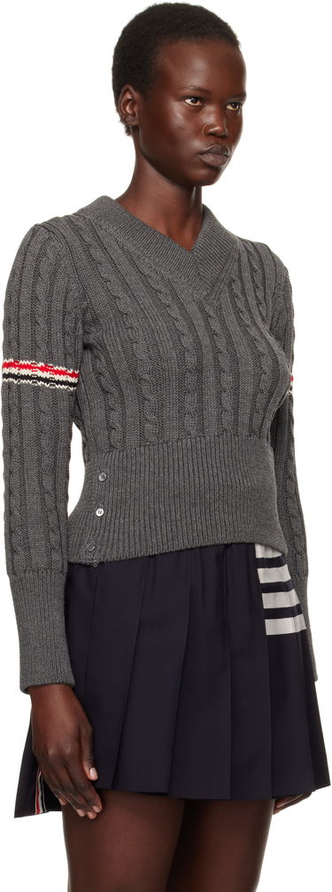 Sveter Thom Browne Classic Cable V-Neck Wool Sweater Modrá | FKA479A-Y1024, 1