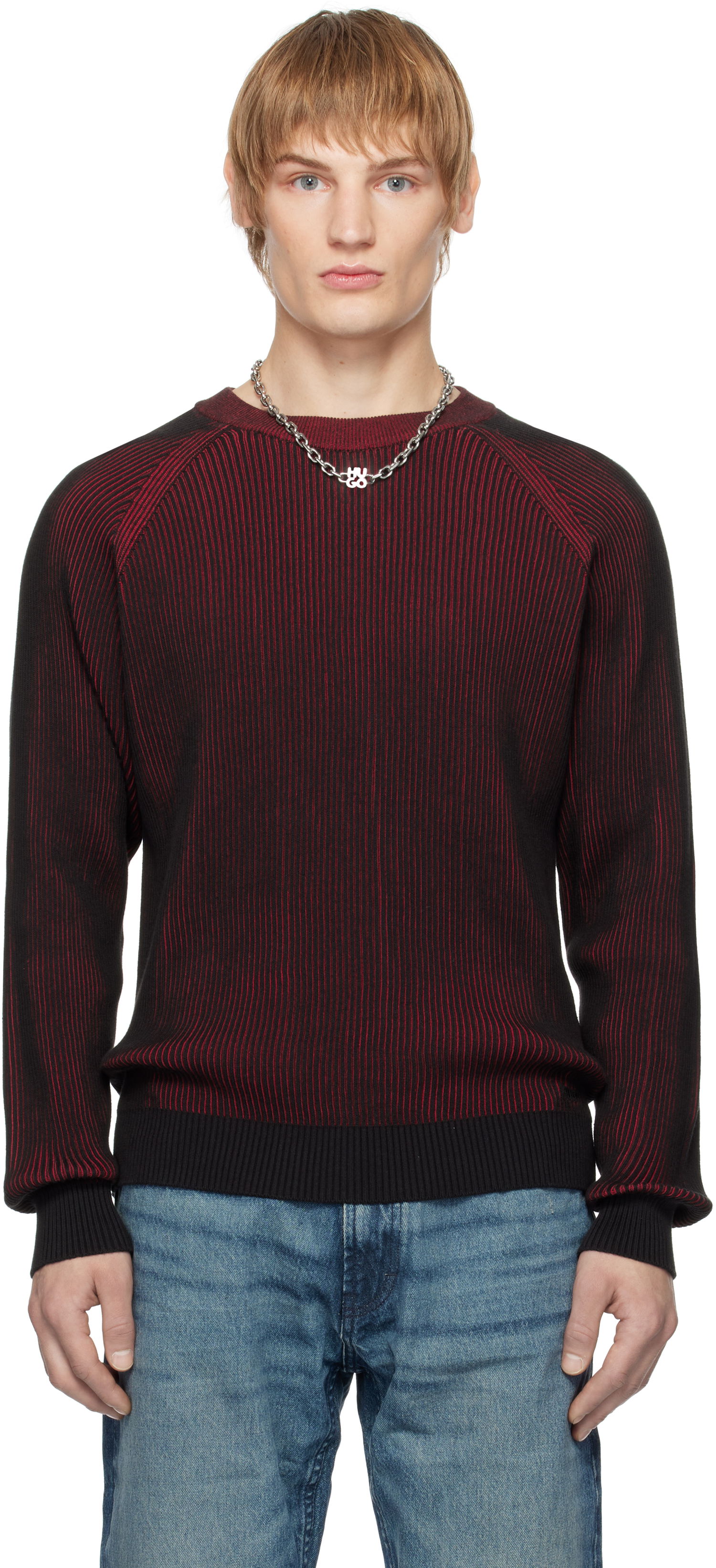 Sveter BOSS Two-Tone Ribbed Cotton Sweater Červená | 50531799, 0