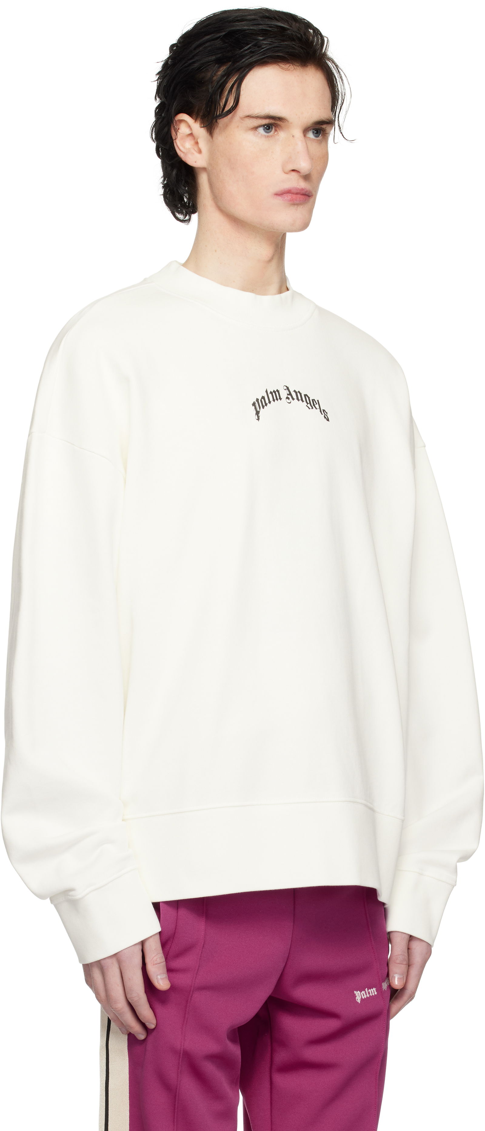 Curved Logo Crew Sweat Off White/Black