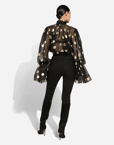 Košeľa Dolce & Gabbana Silk Organza Jacquard Blouse With Polka-dot Design And Pussy-bow Čierna | F7AI9THS100HNLM0, 2