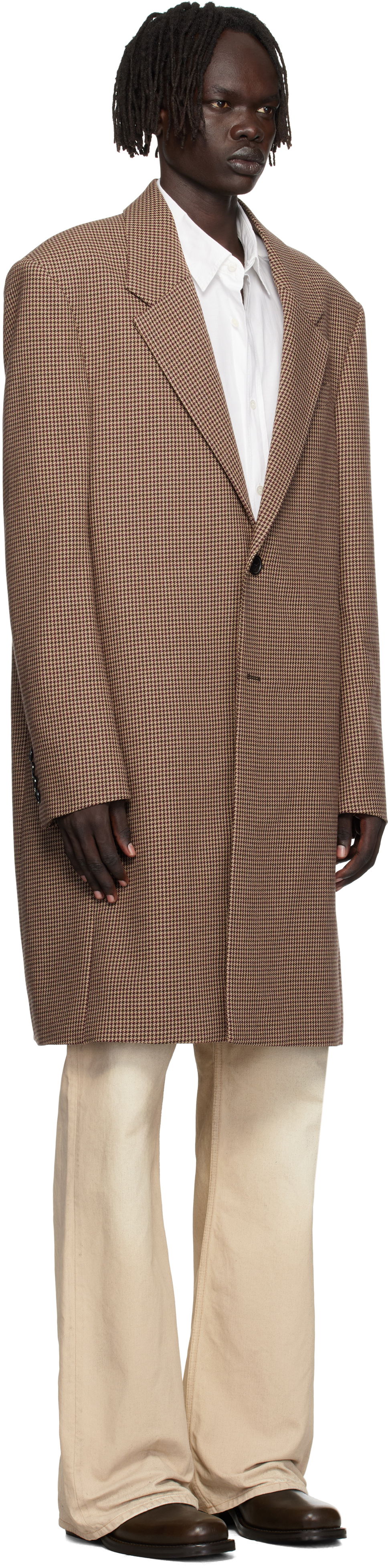 Kabáty Acne Studios Acne Studios Houndstooth Wool Coat Hnedá | B90830-, 1