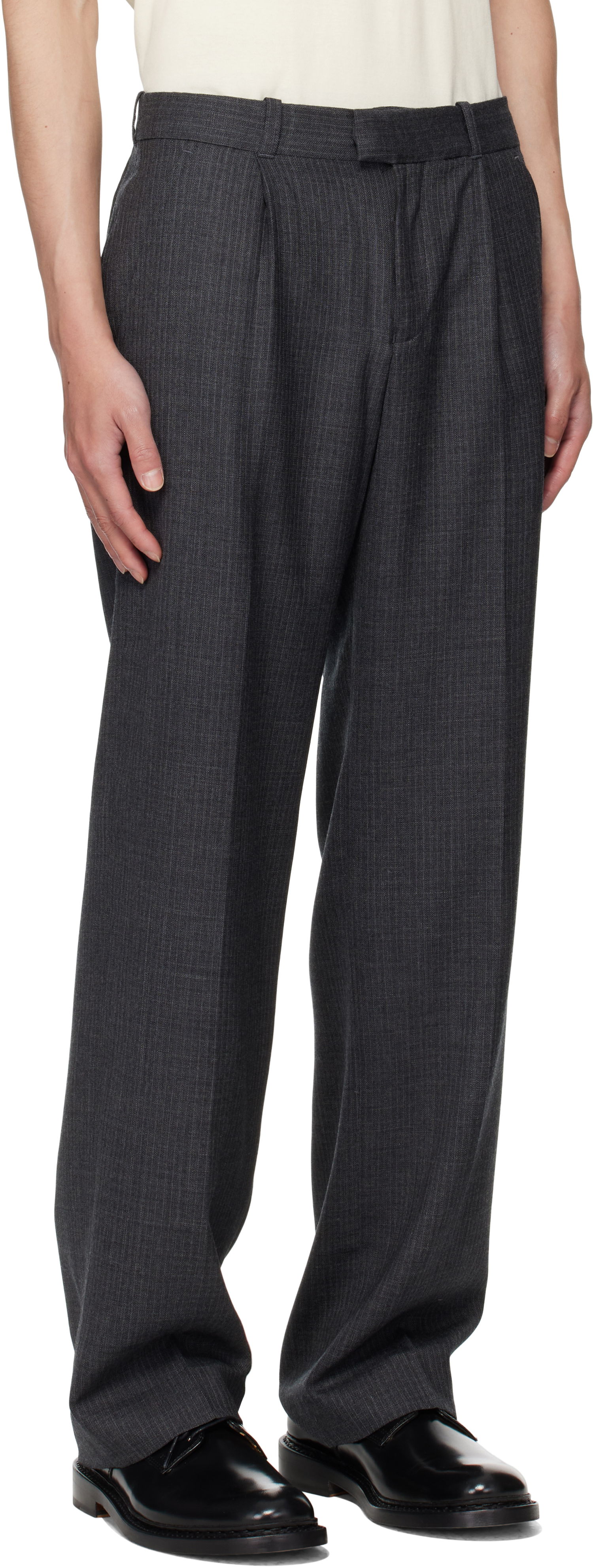 Nohavice OUR LEGACY OUR LEGACY Pinstripe Slacks Šedá | M4254SS, 1