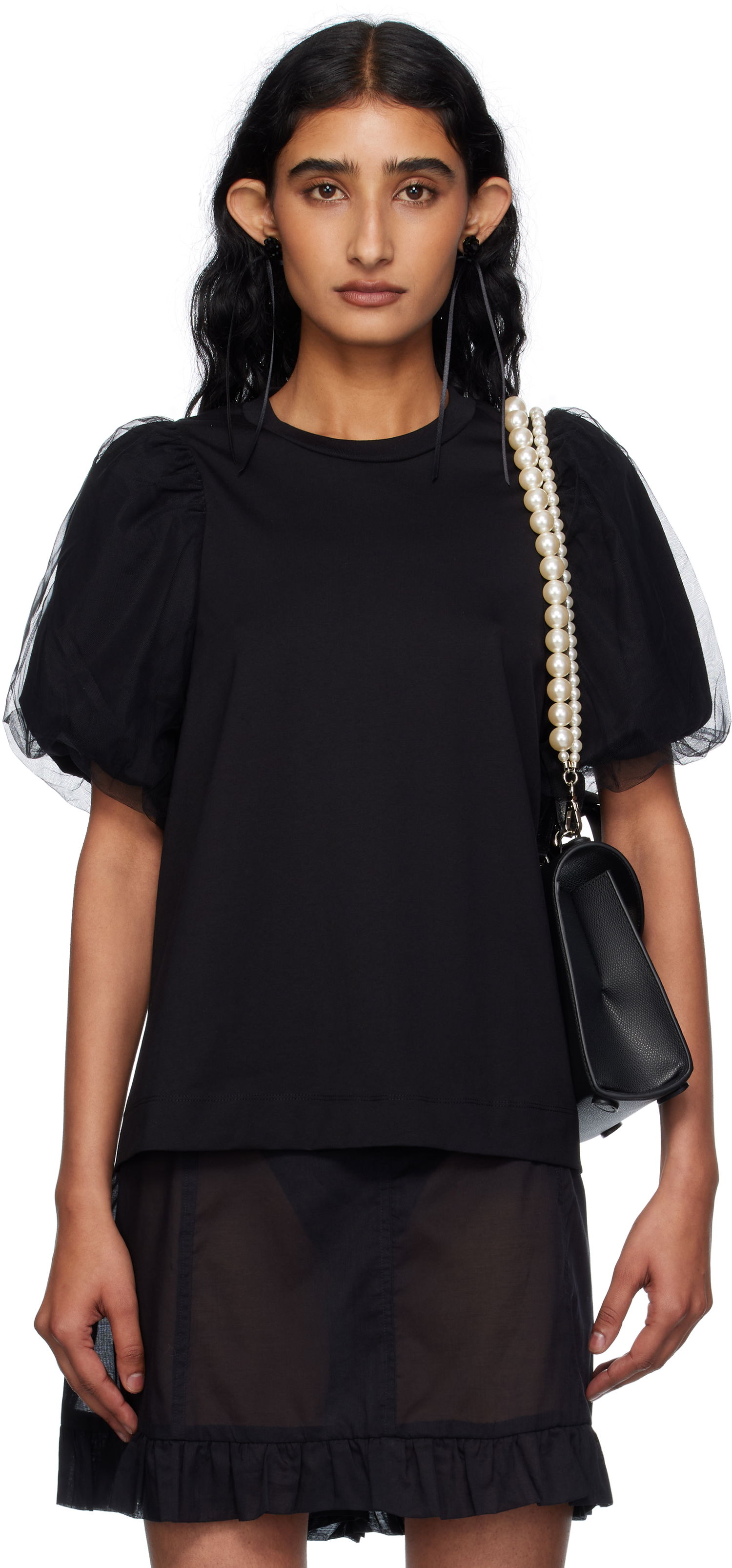 Tričko Simone Rocha Simone Rocha Tulle Overlay Puff Sleeve T-Shirt Čierna | 5397 0553, 0