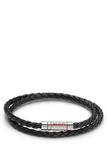 Náramok BOSS HUGO Double Braided Leather Cuff Bracelet Čierna | 50532309, 0