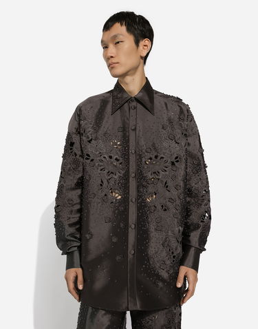 Košeľa Dolce & Gabbana Silk Shirt With Embroidery Hnedá | G5JF6ZGH638S9000, 3