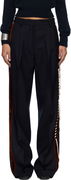 Dries Van Noten Embellished Tuxedo Trousers with Velvet Side Stripe and Lace-Up Detail
