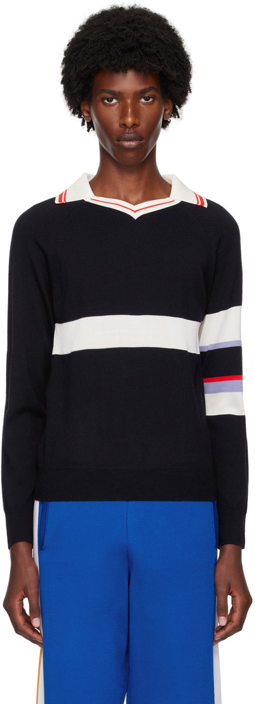 Tričko Wales Bonner Navy Calm Long Sleeve Polo Čierna | WA24KN23-WO07-599, 0
