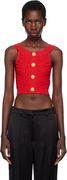 Balmain Buttoned Boatneck Knit Cropped Tank Top