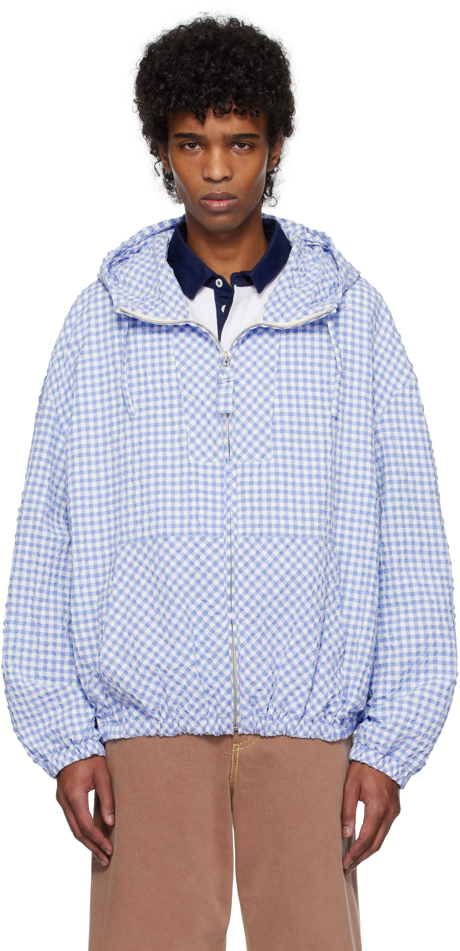 Vetrovka Marni Marni Gingham Seersucker Hooded Jacket Modrá | JUMU0179SU UTN929, 0