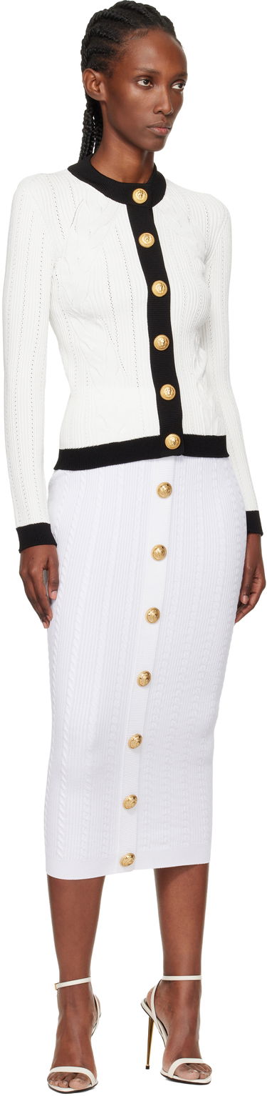 Sukňa Balmain Cable-Knit Button-Front Midi Skirt Biela | FF1LD066KI50, 3