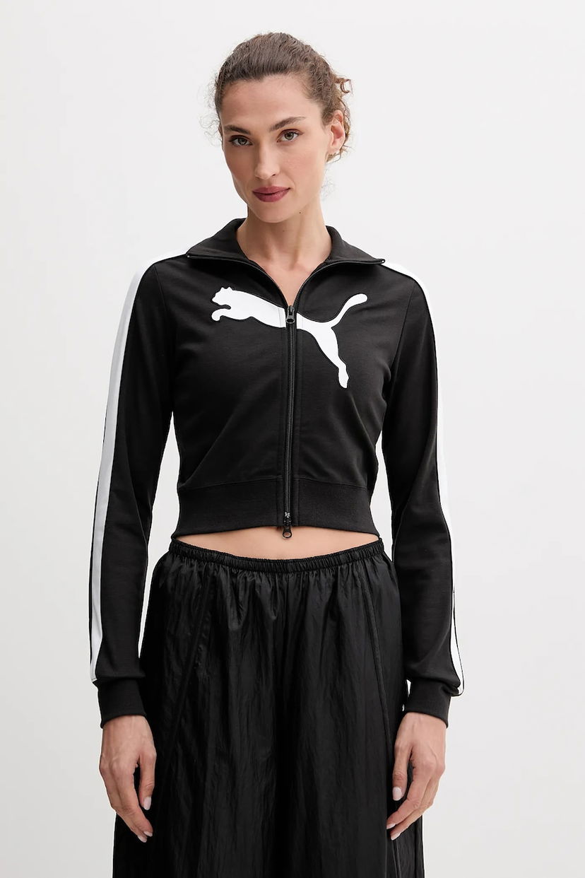 Mikina Puma Cropped Track Jacket with Side Stripes and Logo Print Čierna | 632123