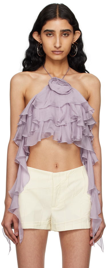 Crop Top Blumarine Flounce Halter Top with Rose Detail Fialová | P444C092A, 0