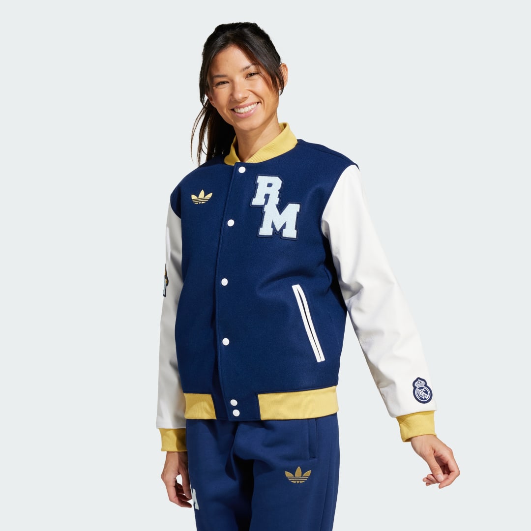 Bomber bunda adidas Performance Real Madrid VRCT Blue and White Varsity Jacket Modrá | JF2589, 0