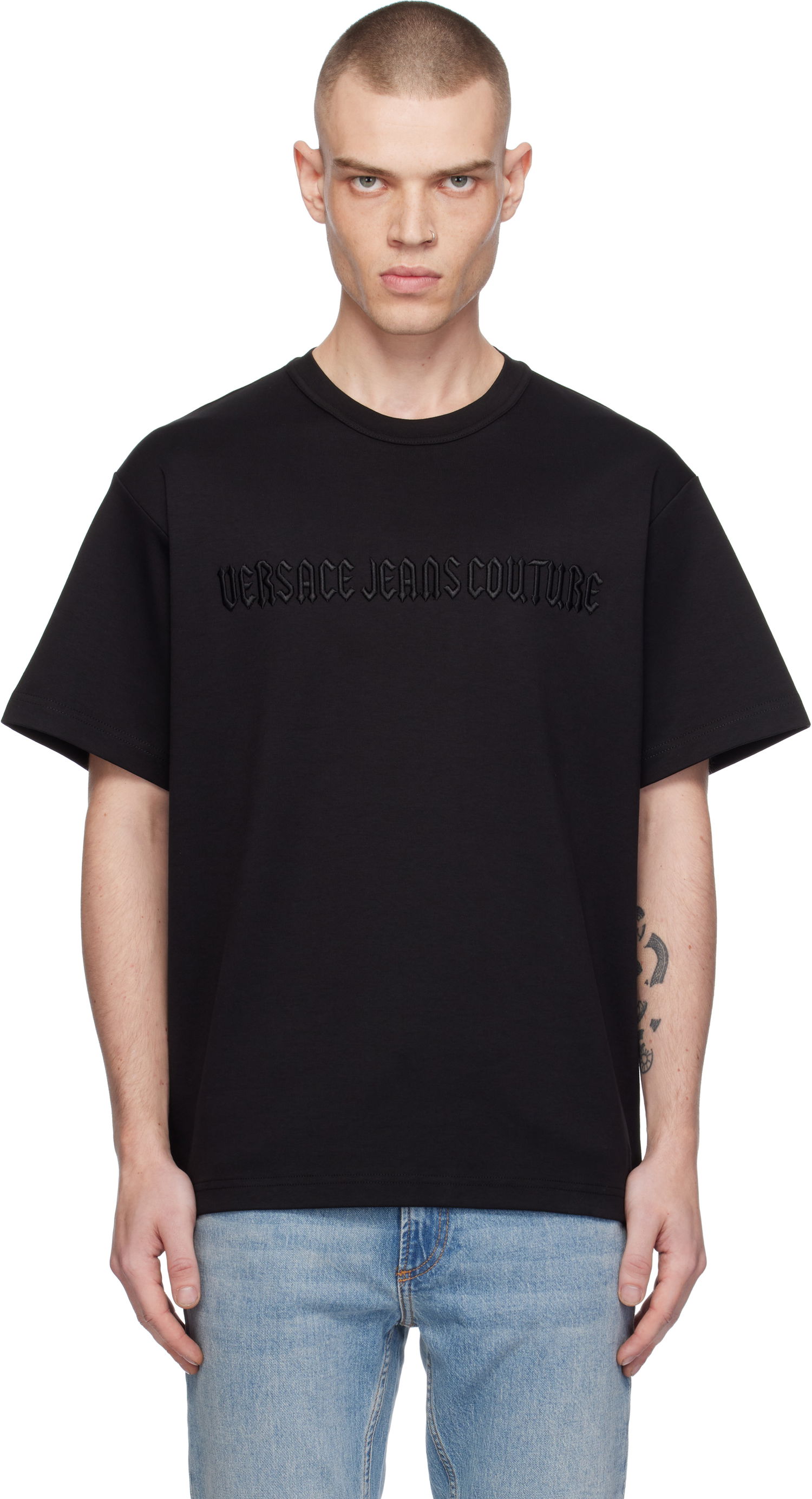 Tričko Versace Logo Line Goth T-Shirt Čierna | E77GAHC01_ECJ03C, 0