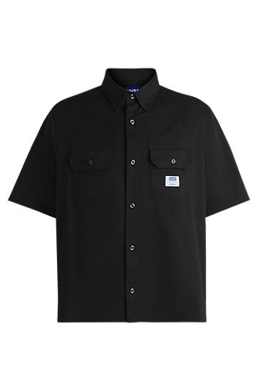 Košeľa BOSS Oversized Cotton Twill Shirt with Logo Patch Čierna | 50517871, 0