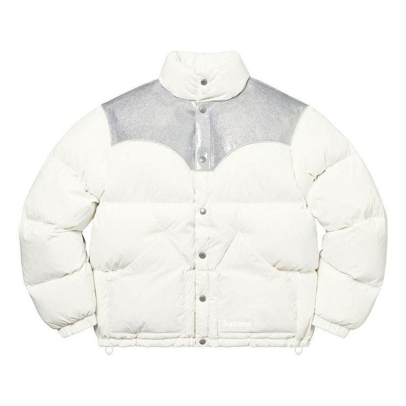 Prešívaná bunda Supreme Glitter Yoke Puffer Jacket Biela | SUP-FW22-829