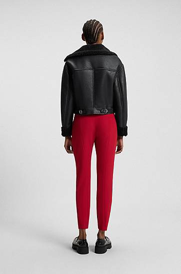 Bunda BOSS Oversized-fit Faux-Leather Jacket with Faux Shearling Čierna | 50546751, 1