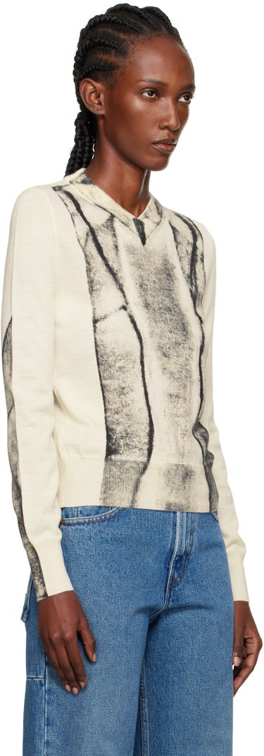Sveter Maison Margiela MM6 Maison Margiela Folded Printed Cardigan Béžová | S52HP0031 M13129, 4