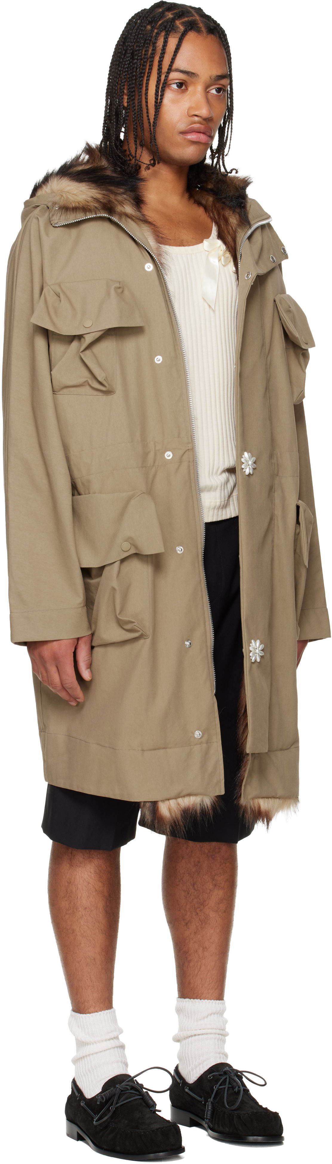 Parka Simone Rocha Simone Rocha Multi Pocket Faux Fur Lined Parka Coat Béžová | 2078B 1267, 1
