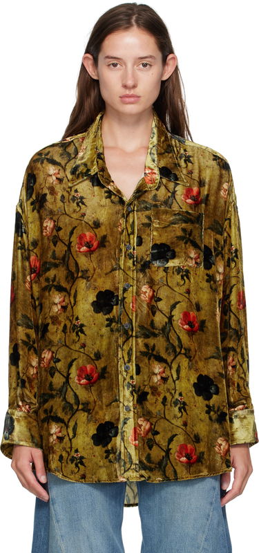 Košeľa R13 R13 Floral-Print Velvet Drop-Neck Shirt Zelené | R13WR004-R595A, 0