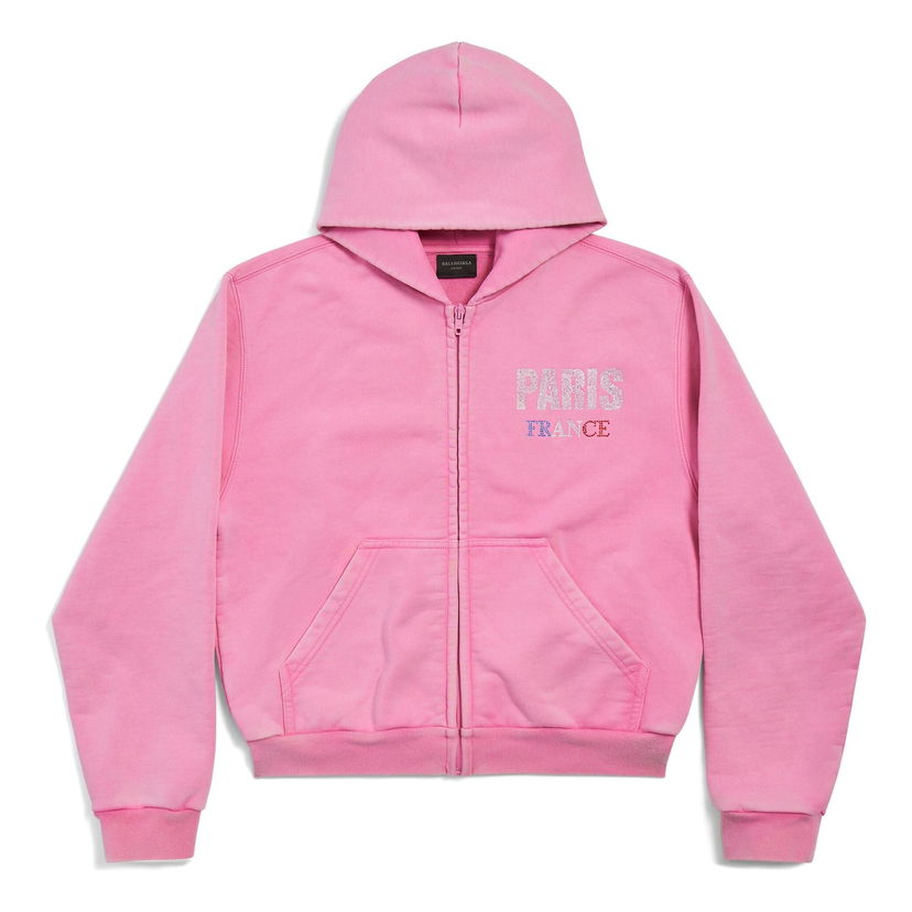 Mikina Balenciaga Paris Strass Full Zip Small Fit Hoodie Ružová | 811611TRVL49568