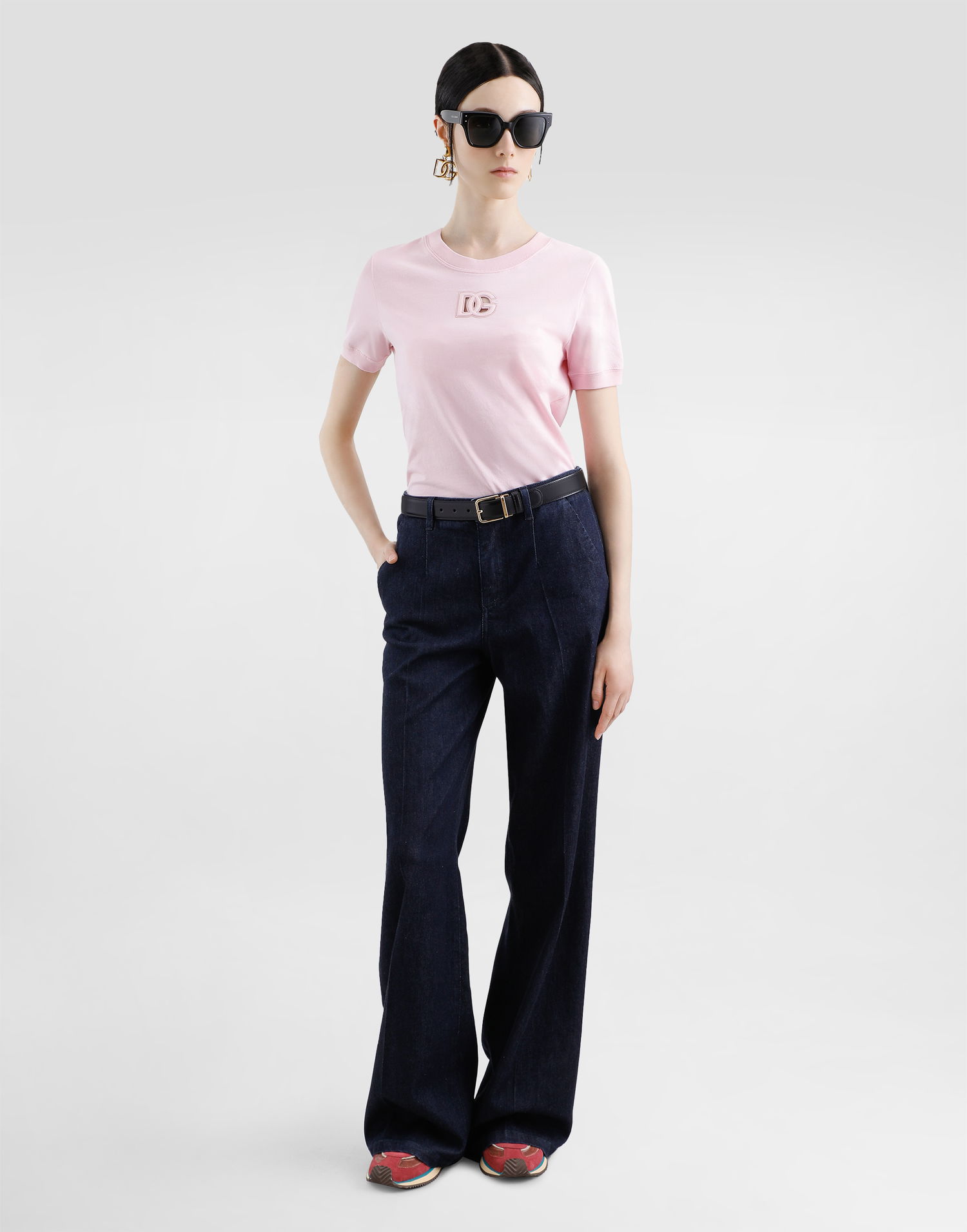Tričko Dolce & Gabbana Dolce & Gabbana Jersey T-Shirt with Raised DG Logo Ružová | F8N08ZGDCX1F2528, 1
