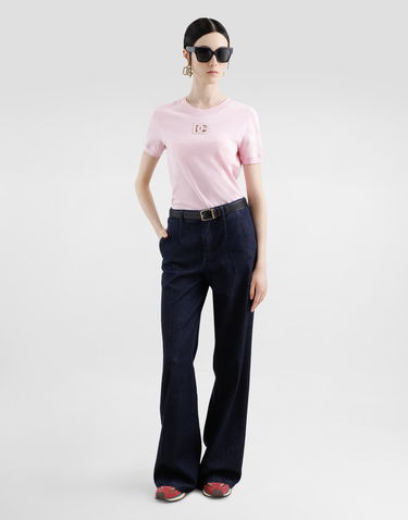 Tričko Dolce & Gabbana Dolce & Gabbana Jersey T-Shirt with Raised DG Logo Ružová | F8N08ZGDCX1F2528, 1