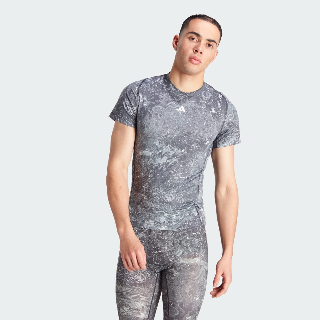 Tričko adidas Performance Techfit AOP Training Šedá | IL7344, 1