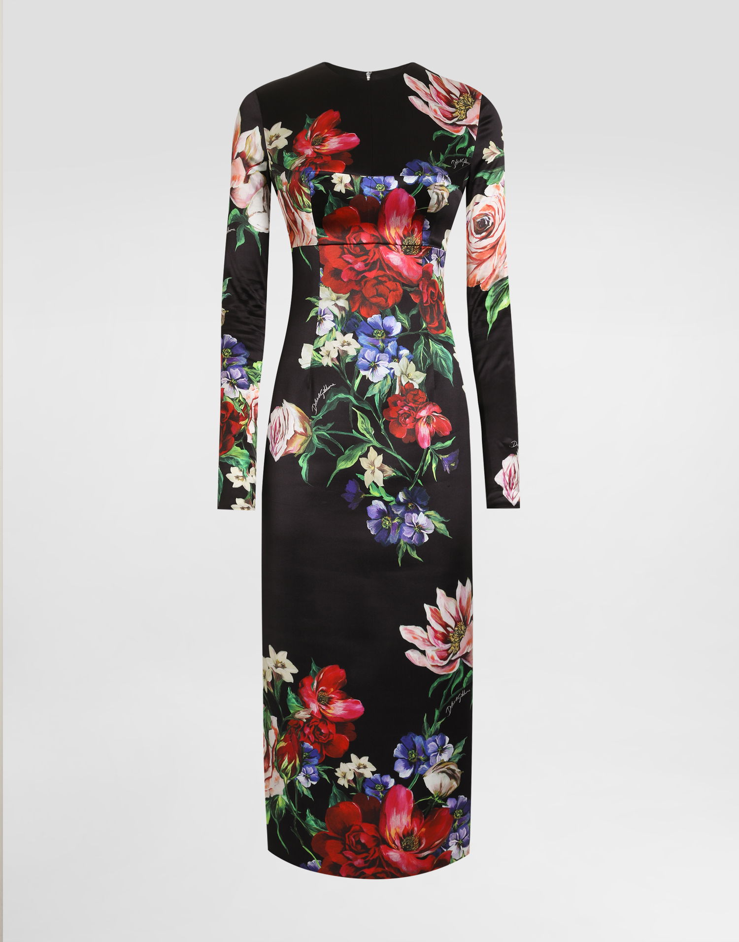 Šaty Dolce & Gabbana Dolce & Gabbana Floral Print Satin Calf-Length Dress Čierna | F6TRQTFSIB5HN5PR, 0