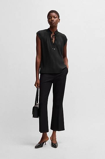 Tielko BOSS Stretch Sleeveless Plissé Top Čierna | 50546364, 1