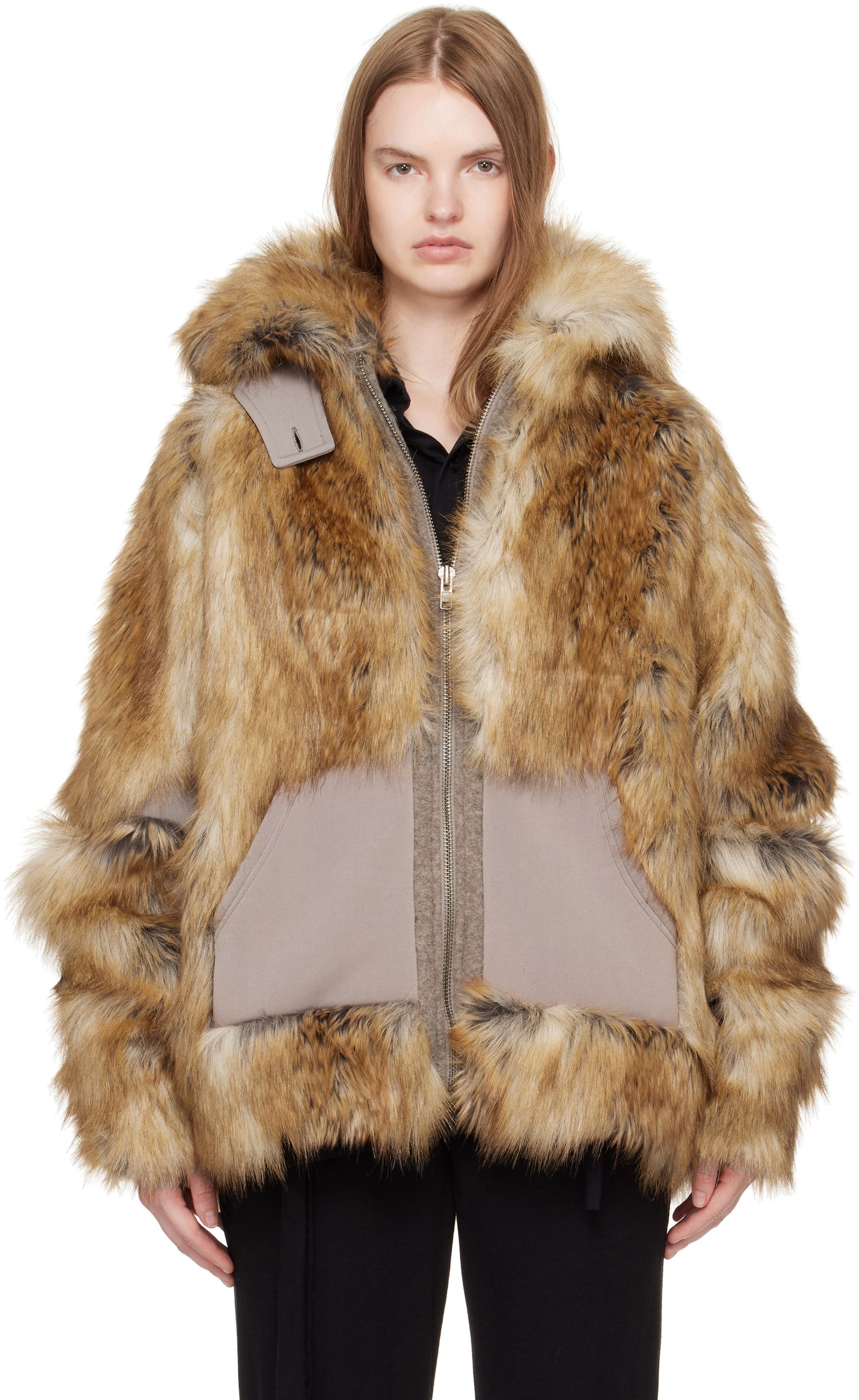 Bunda Ottolinger Ottolinger Oversized Furry Multiline Jacket Hnedá | 109-701709-01, 0