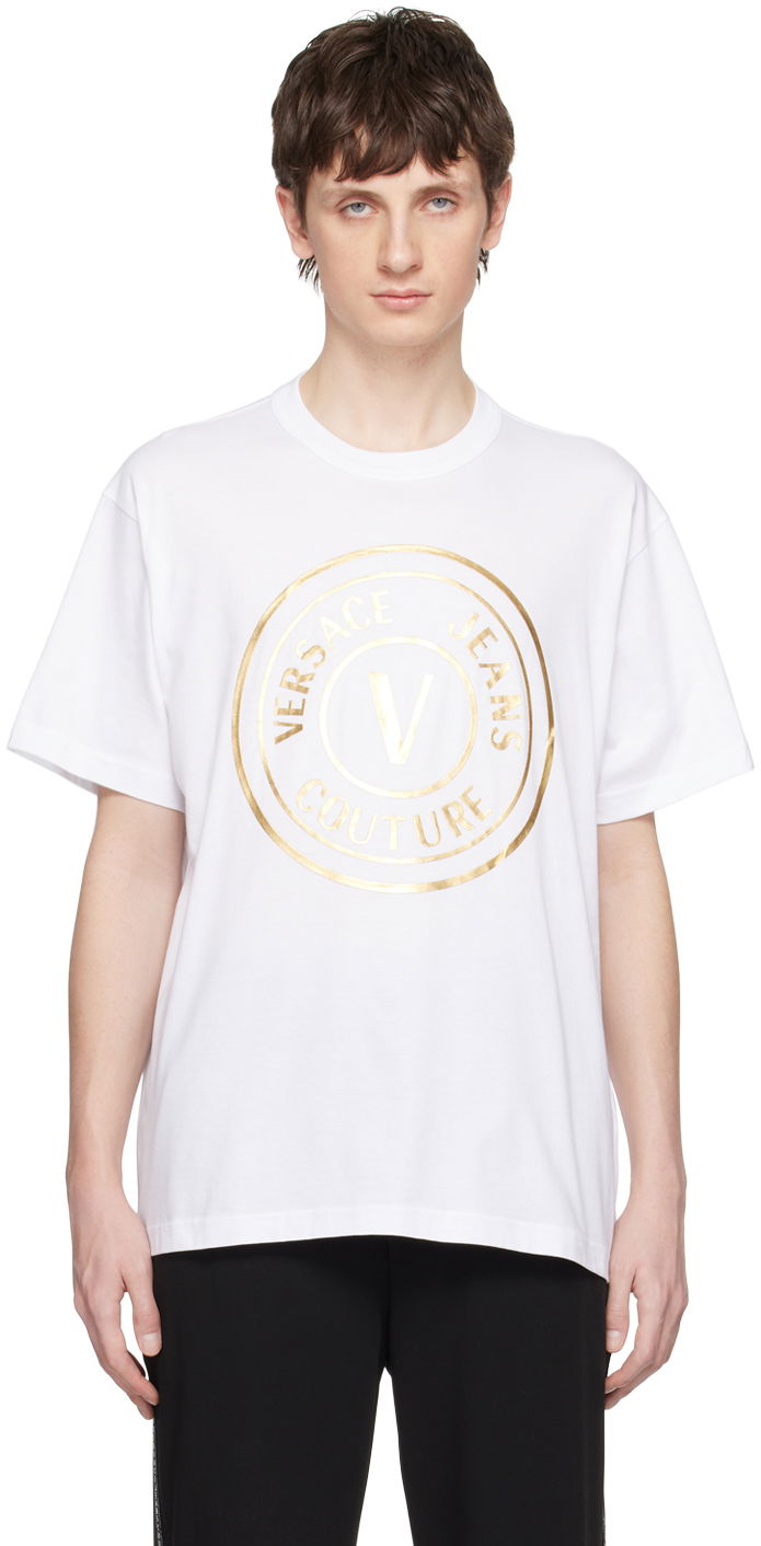 Tričko Versace Jeans Couture V-Emblem T-Shirt Biela | E74GAHT05 ECJ00T