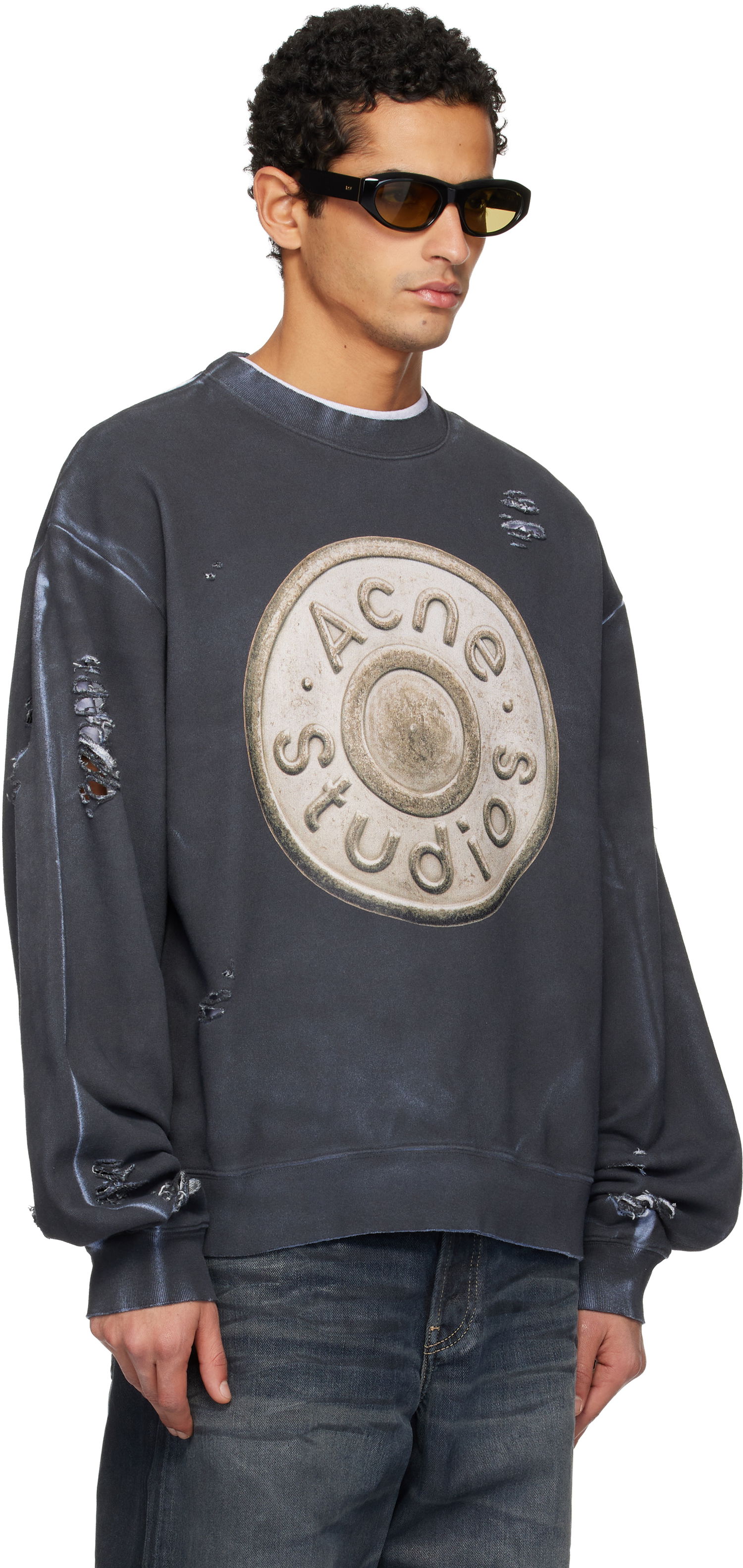 Mikina Acne Studios Distressed Logo Crewneck Sweatshirt Šedá | CI0203-, 1