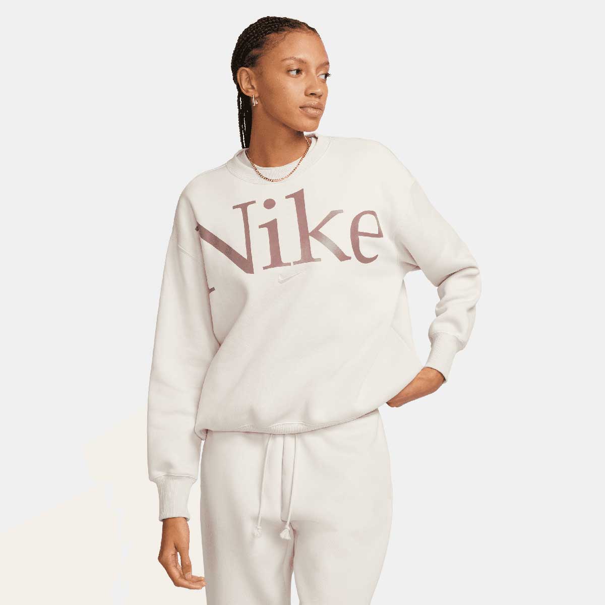 Mikina Nike W Phoenix Fleece Logo Crewneck, LT OREWOOD BRN Biela | FN3654-104, 0