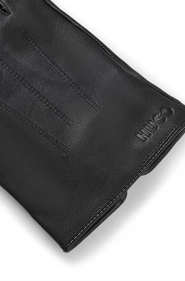 Rukavice BOSS Leather Gloves with Press Stud Čierna | 50526909, 1
