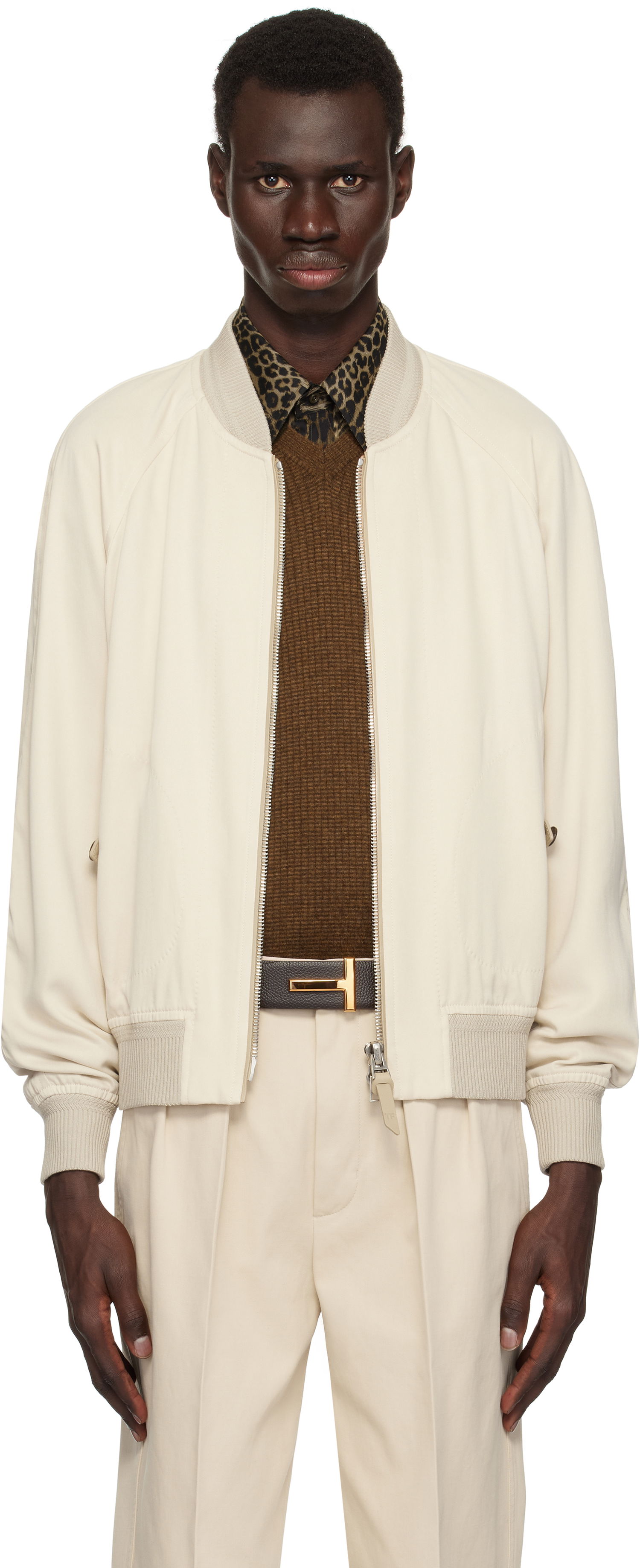 Bomber bunda Tom Ford TOM FORD Fluid Gabardine Bomber Jacket Béžová | OBS046-FMT049S25, 0