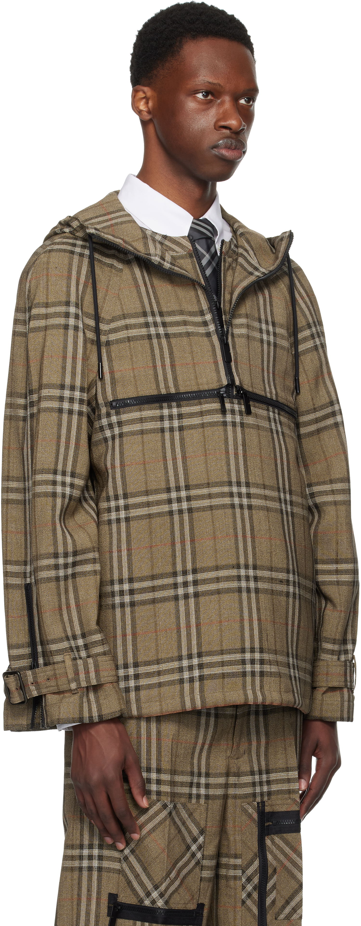 Bunda Burberry Burberry Check Silk Blend Hooded Jacket Hnedá | 8108324, 1